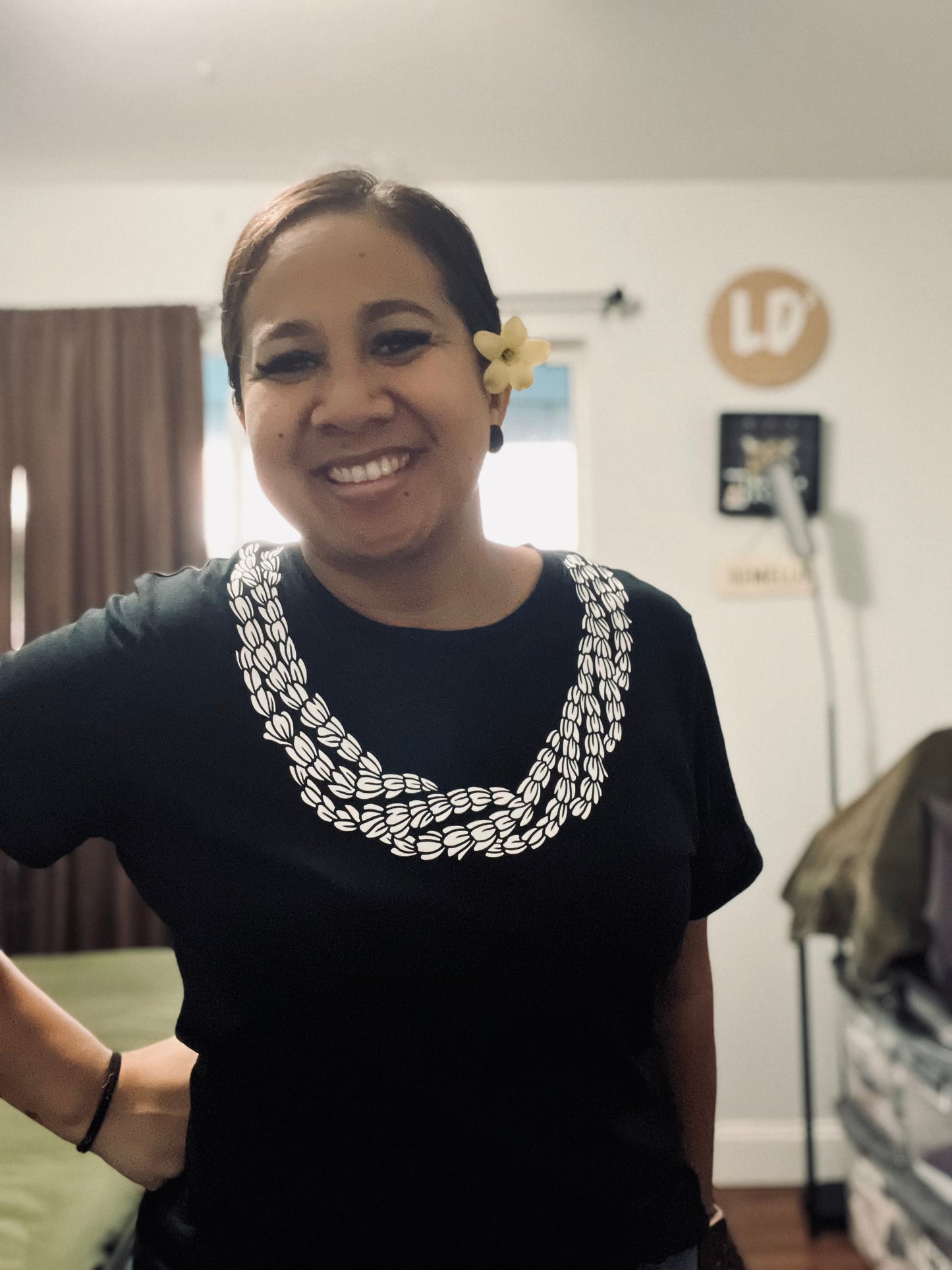 Pikake lei on Black tee