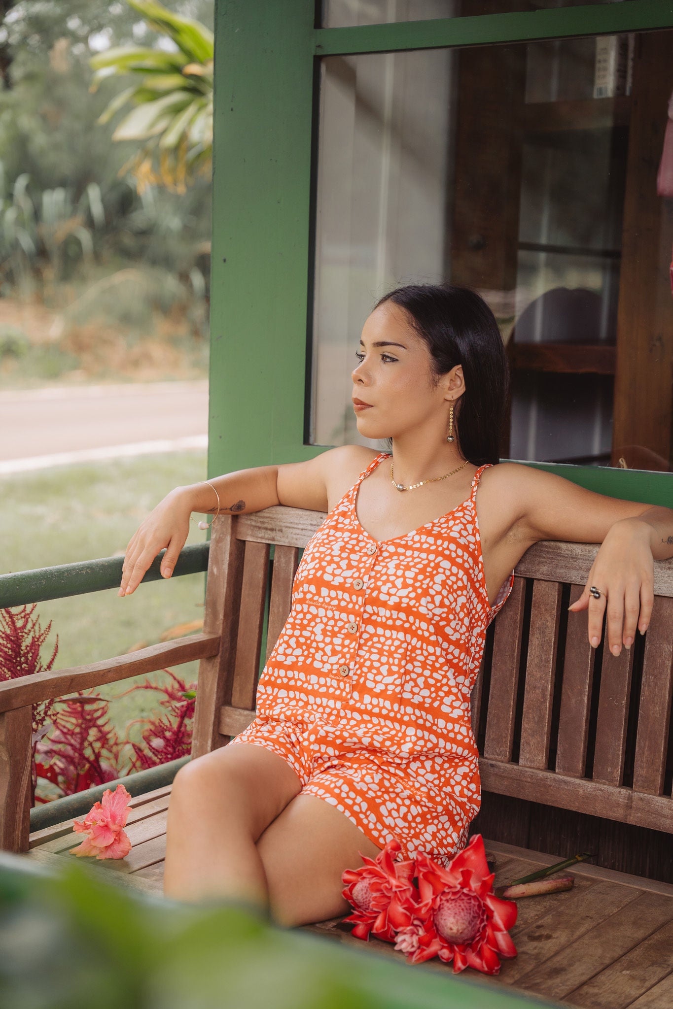Miter Lana Romper in Sunkiss Orange