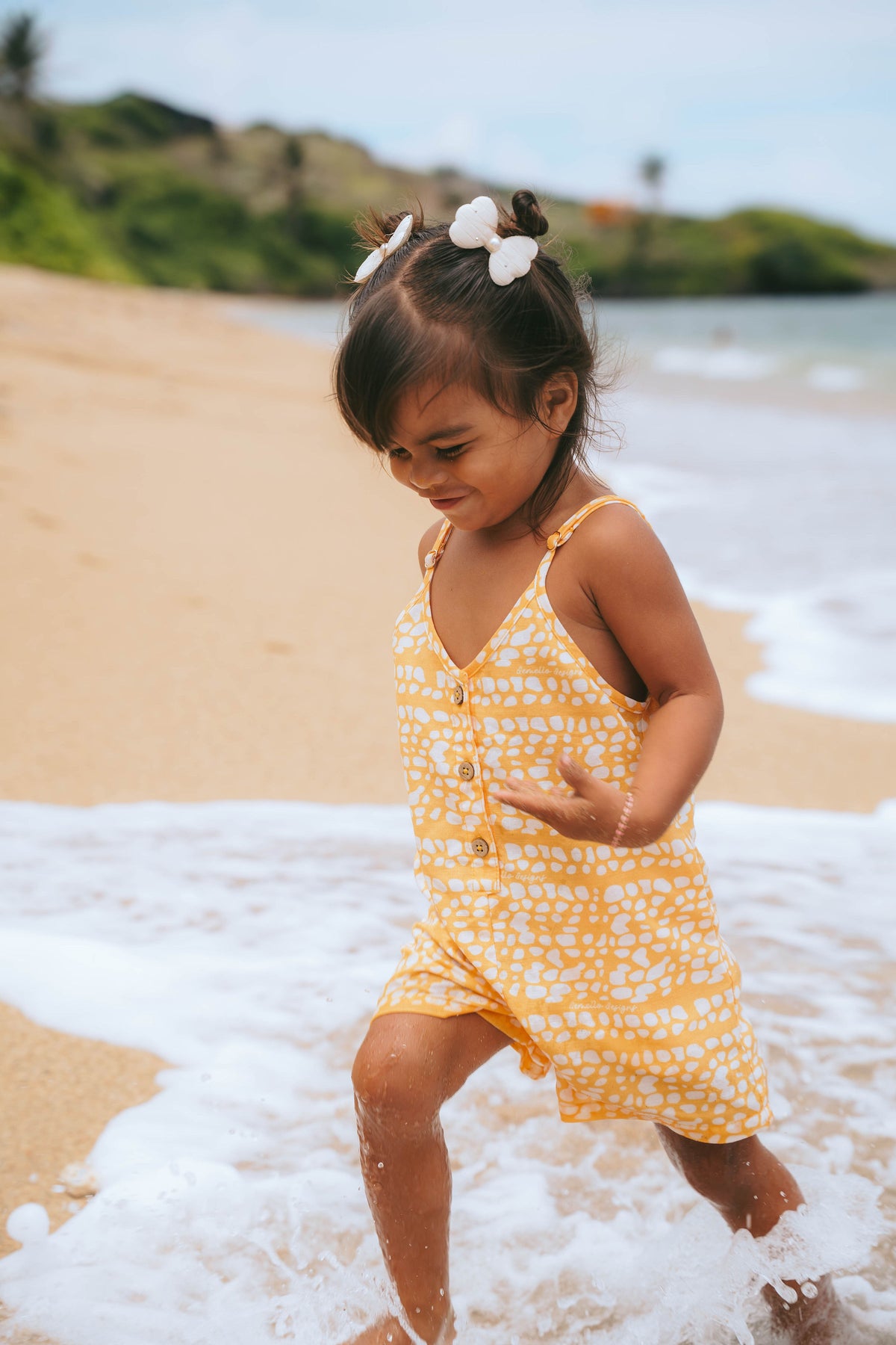 Keiki wahine Lana romper in Mello Yellow💛